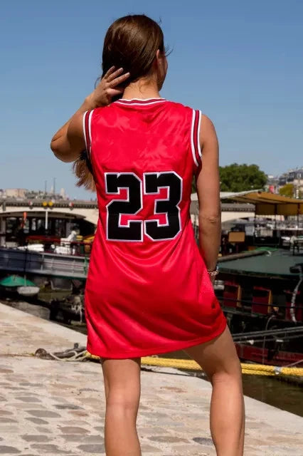 women jersey dress THIGHBRUSH ATHLETICS - THIGHBRUSH 69 Red oversized jersey dress with sporty number 7 graphic and white accents Sportmax | Woman - Sleeveless