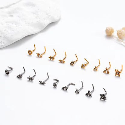 YW Hot Sales Stainless Steel Mini CZ L Shaped Nose Stud Nose Rings for Women Nose Piercing Jewelry