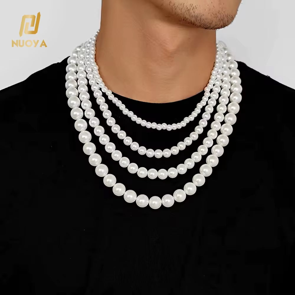 Hip Hop 6/8/10/12Mm Glass Pearl Bead White Pearls for Jewellery Making round Pearl Choker Necklace for Women