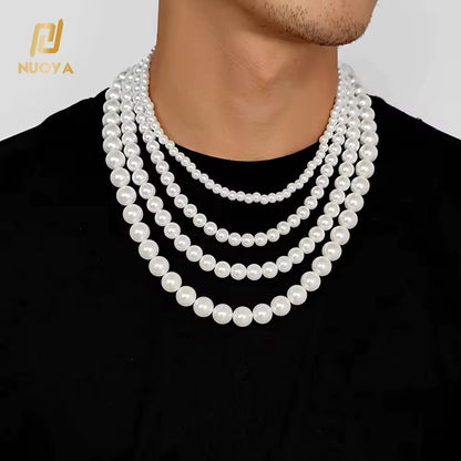 Hip Hop 6/8/10/12Mm Glass Pearl Bead White Pearls for Jewellery Making round Pearl Choker Necklace for Women