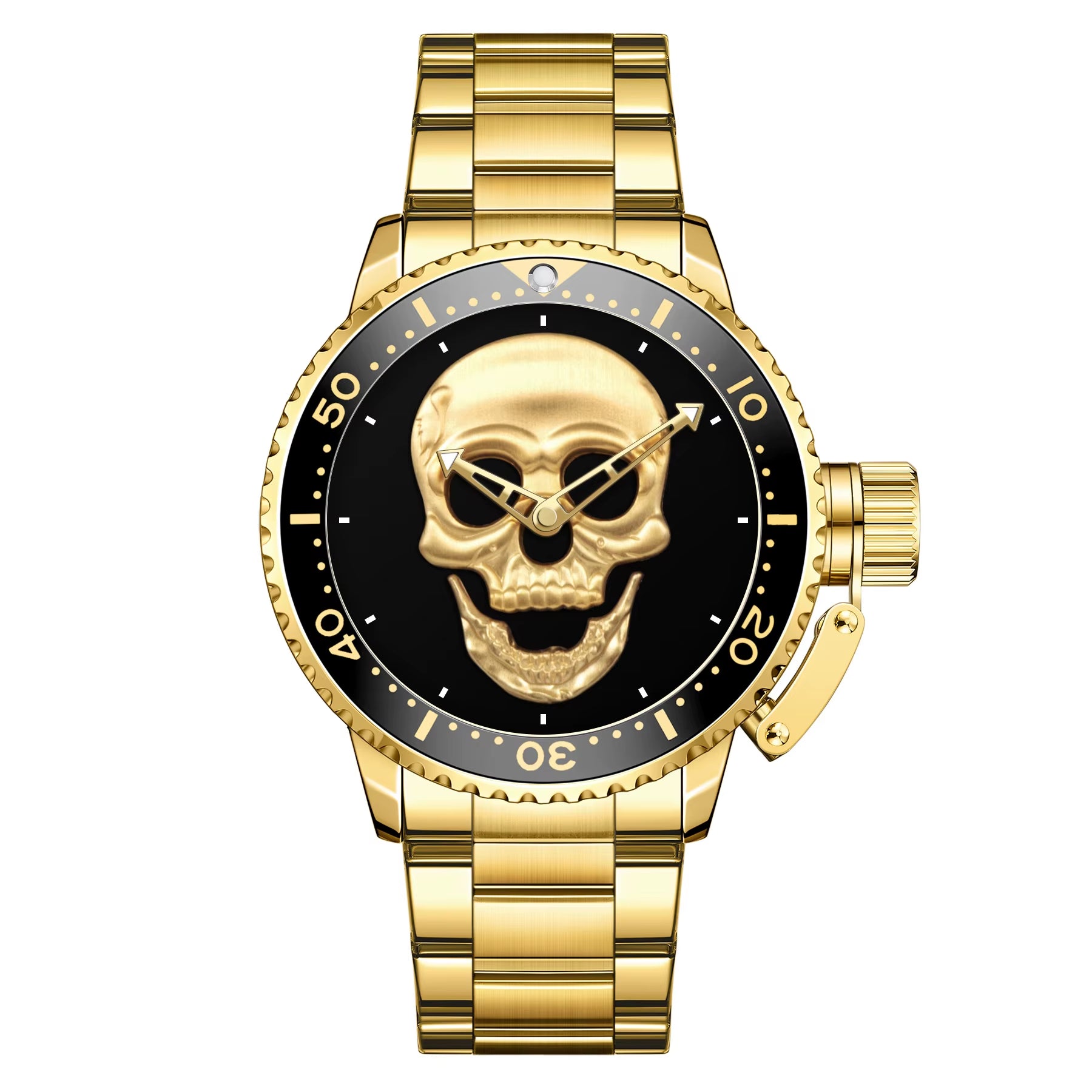 Luxury Watch WWOOR Men'S Waterproof Quartz Wrist Watch Fashion Luminous Skull Stainless Steel Watch for Men