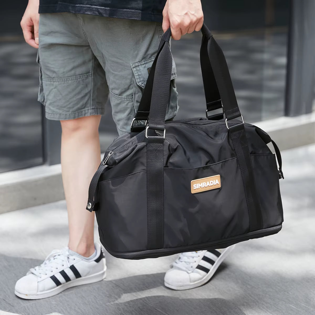 SIMRADIA Expandable Handbags Airplane Friendly Oxford Custom Duffel Travel Bag Water Resistant Outdoor Sports Gym Bag for Men
