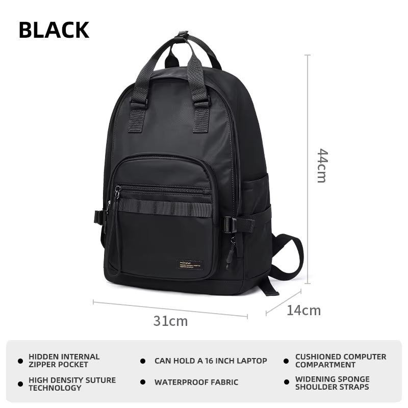 MOYYI Lightweight Casual Men'S School Backpack Student Black Waterproof Polyester Laptop Backpack for Man with Woven Logo