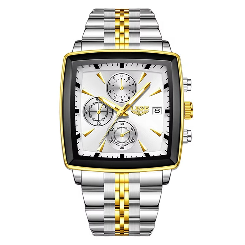 LIGE 89208 2025 Fashion Square Mens Watch Business Watches Men Waterproof Luminous Chronograph Quartz Wristwatches Reloj Hombre