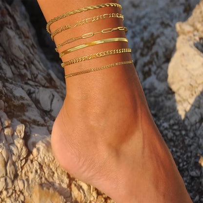 Multy Layer Summer Women'S Ankle Bracelet Fashion 18K Gold Plated Alloy Dainty Jewelry Foot Chain Anklet for Women A0136