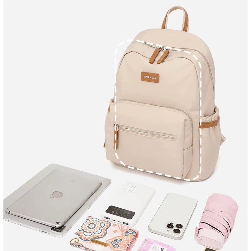 Simradia Fashionable 14 Inch Ladies' Laptop Backpack Waterproof PVC Leather with Zipper Closure Polyester Lining for Outdoor