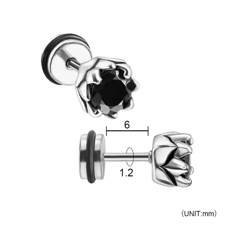 Wholesale Punk Style Single Zircon Prong Earrings Stainless Steel Vintage Obsidian Men Earrings