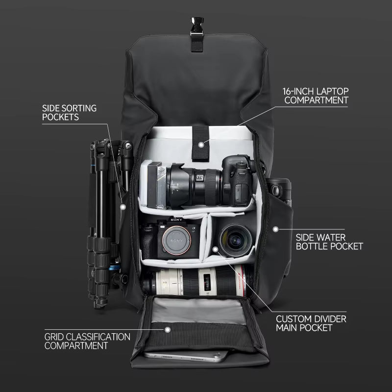 MOYYI Large Capacity DSLR Camera Backpack PVC Camera Bag for SLR/DSLR Outdoor Waterproof Camera Video Bags for Man