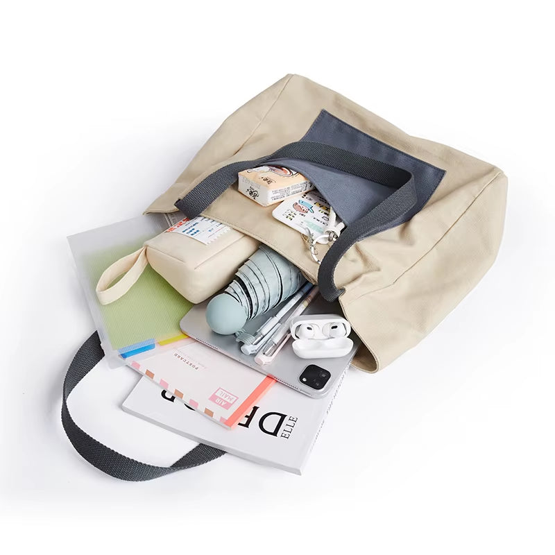 High Quality Simple Tote Bag Cotton Canvas Shopping Bag Ladies Casual Durable Commute Shoulder Bag