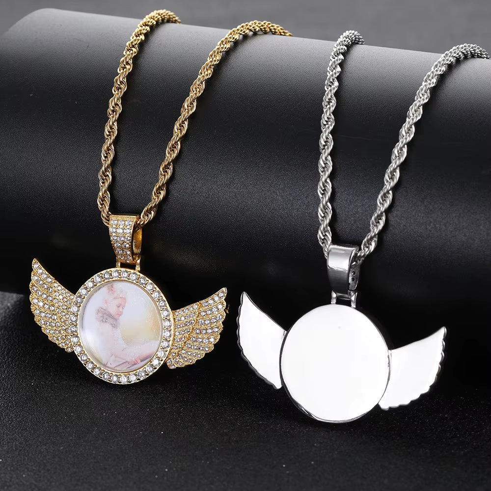NUOYA Custom Personalize Design Wing Image/Picture Memory Diamond Angel Hiphop Photo Pendant Fine Jewelry