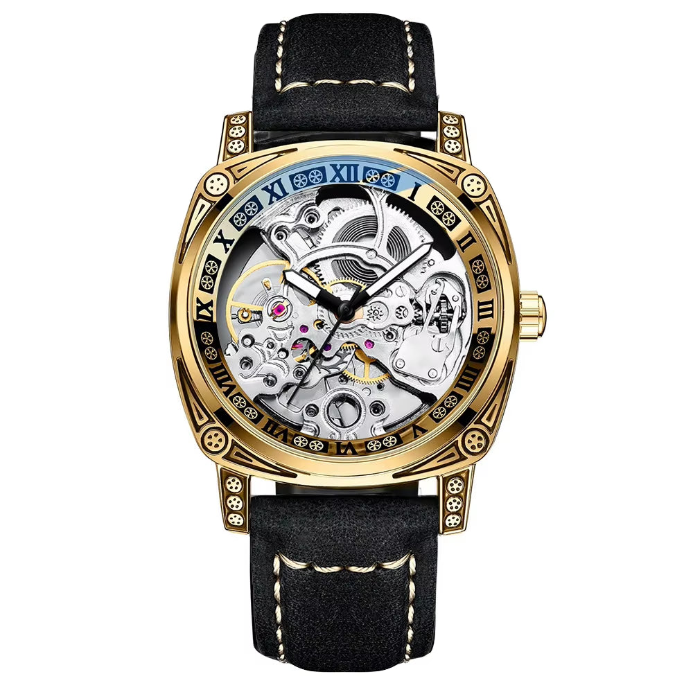 2025 OEM ODM Luxury Top Quality Automatic Mechanical Watch Hollow Out Dial Leather Band Men'S Business Watches