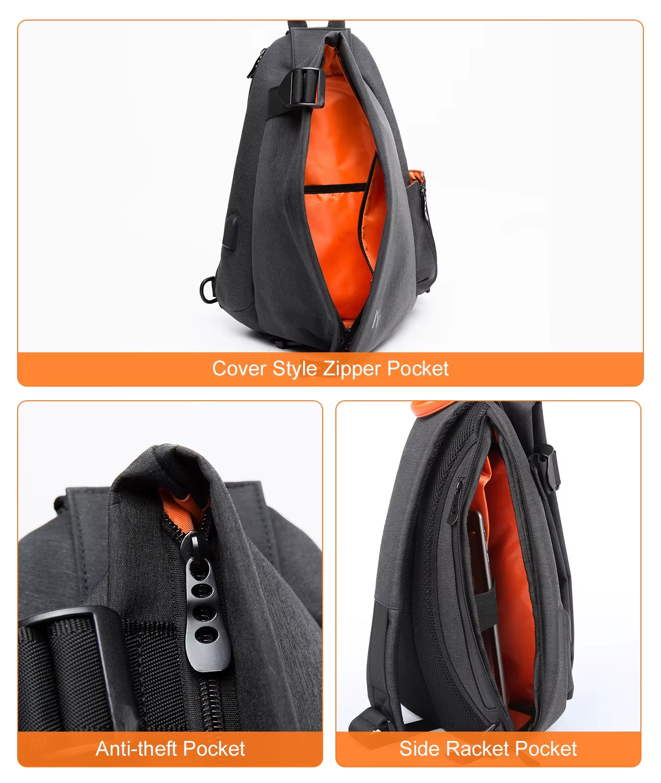MOYYI Crossbody Bags for Men Sling Backpack Travel Hiking Pickleball Paddle Bag