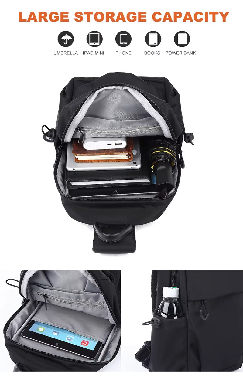 Men'S Sling Bag Large Capacity Unisex Waterproof Shoulder Sling Chest Bag Anti-Theft