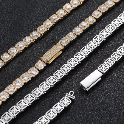 NUOYA Luxury Tennis Chain for Women 7Mm Cluster Design Necklace Gold Silver Plated Iced Out Zircon Shiny Hip Hop Jewelry
