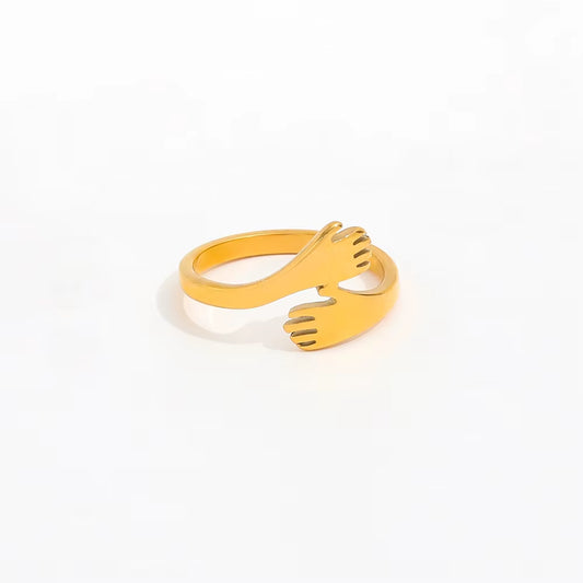 High End 18K Gold Plated Hand Hug Stainless Steel Finger Rings Fashion Jewelry