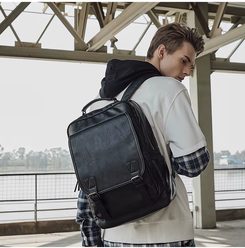 Waterproof Mochila PU Leather Bags for Men Traveling Business Laptop PU Men Backpack