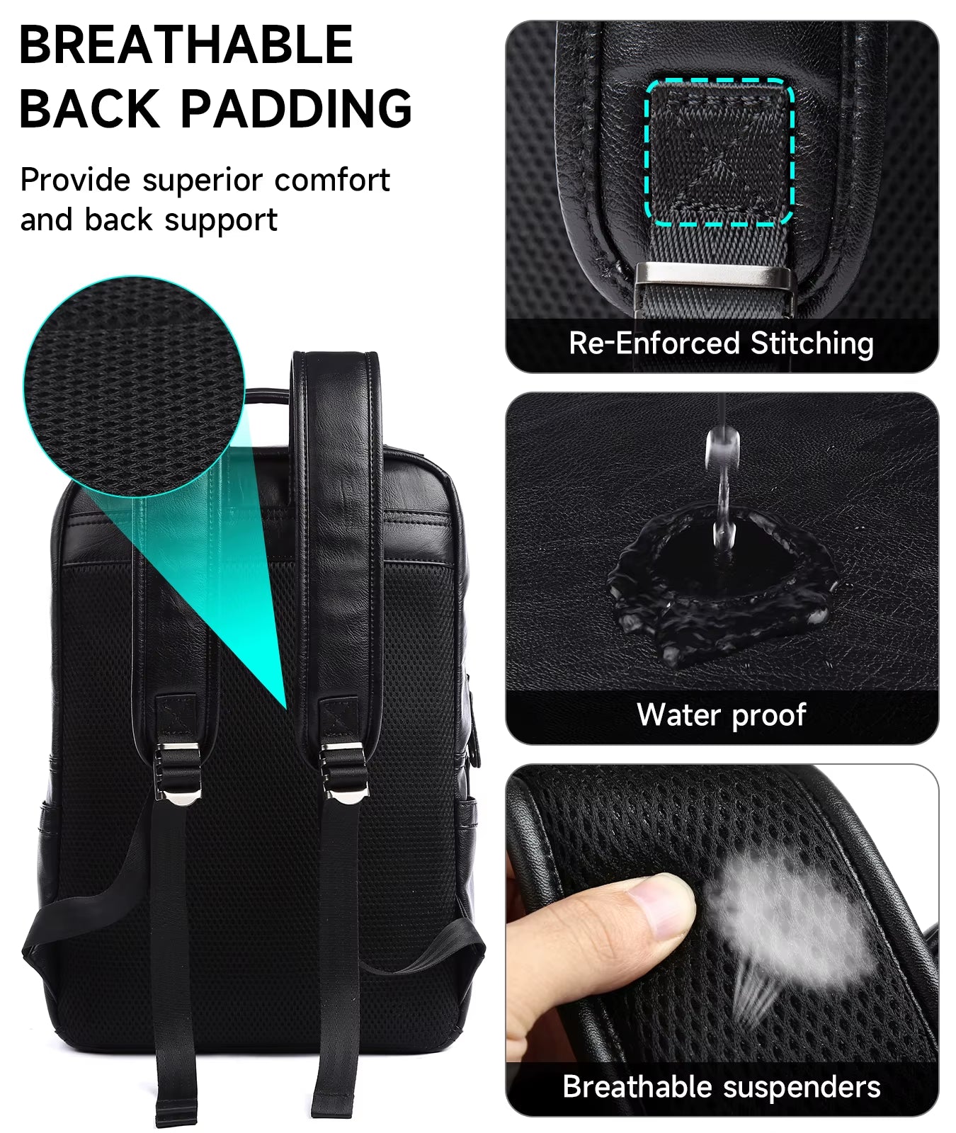 Waterproof Mochila PU Leather Bags for Men Traveling Business Laptop PU Men Backpack