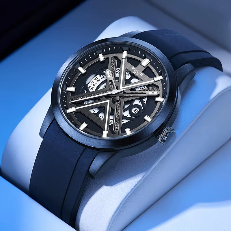 Men'S Luxury Black Wrist Watch with High Quality Silicone Strap Waterproof Luminous Quartz Watch for Men