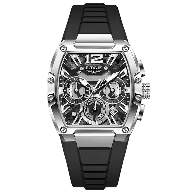 LIGE 89206 Men Wristwatches Creative Rectangle Watch for Man Sports Chronograph Luminous Date Clock Top Brand Hollow Watch Men