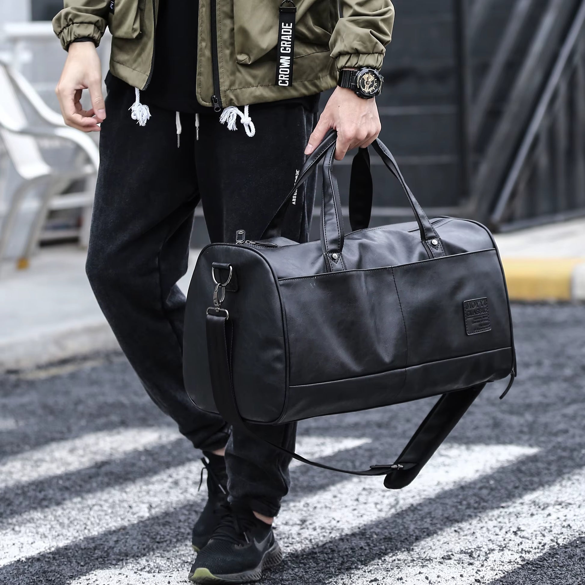 Custom Waterproof PU Leather Duffle Bags for Men Unisex Luggage Leather Travel Bag