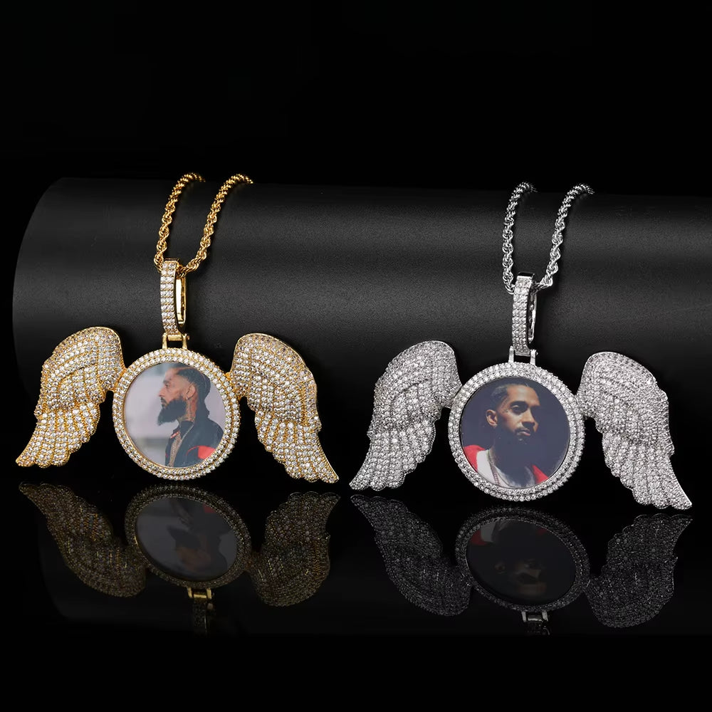 NUOYA Custom Personalize Design Wing Image/Picture Memory Diamond Angel Hiphop Photo Pendant Fine Jewelry