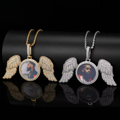 NUOYA Custom Personalize Design Wing Image/Picture Memory Diamond Angel Hiphop Photo Pendant Fine Jewelry