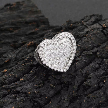 Nuoya Fine Jewelry Hip Hop Style Sterling Silver Ring with Iced Out Moissanite Heart Ring Design Gift