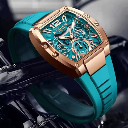 LIGE 89206 Men Wristwatches Creative Rectangle Watch for Man Sports Chronograph Luminous Date Clock Top Brand Hollow Watch Men