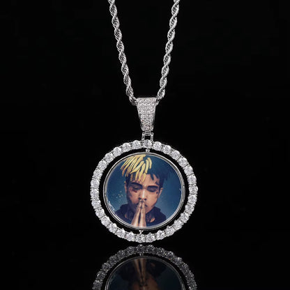 NUOYA Custom Gold Plated Photo Pendant Small Fine Jewelry for Men & Women Hip Hop Style Iced Double Sided Rotating Photo Pendant