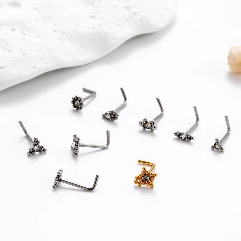 YW Hot Sales Stainless Steel Mini CZ L Shaped Nose Stud Nose Rings for Women Nose Piercing Jewelry