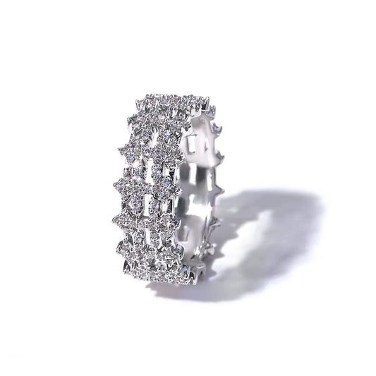 NUOYA New Arrival 8Mm Double Row Cross Ring 925 Silver White VVS Moissanite Iced Bling Design Women'S Fine Jewelry