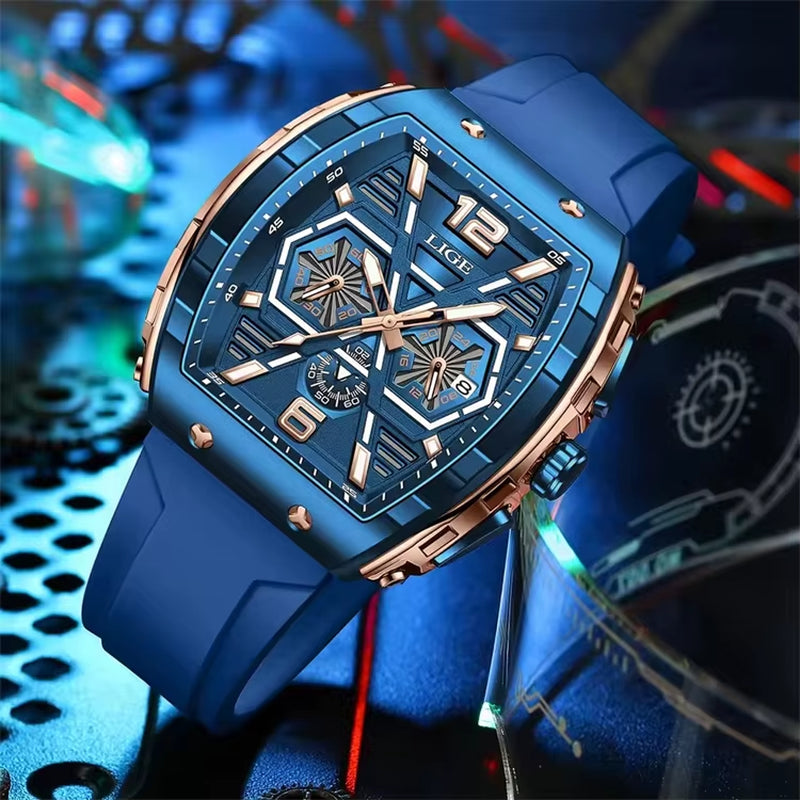 LIGE 89108 Business Wristwatch Waterproof Sport Men'S Watch Casual Silicone Date Quartz Wrist Watches for Men Relogio Masculino