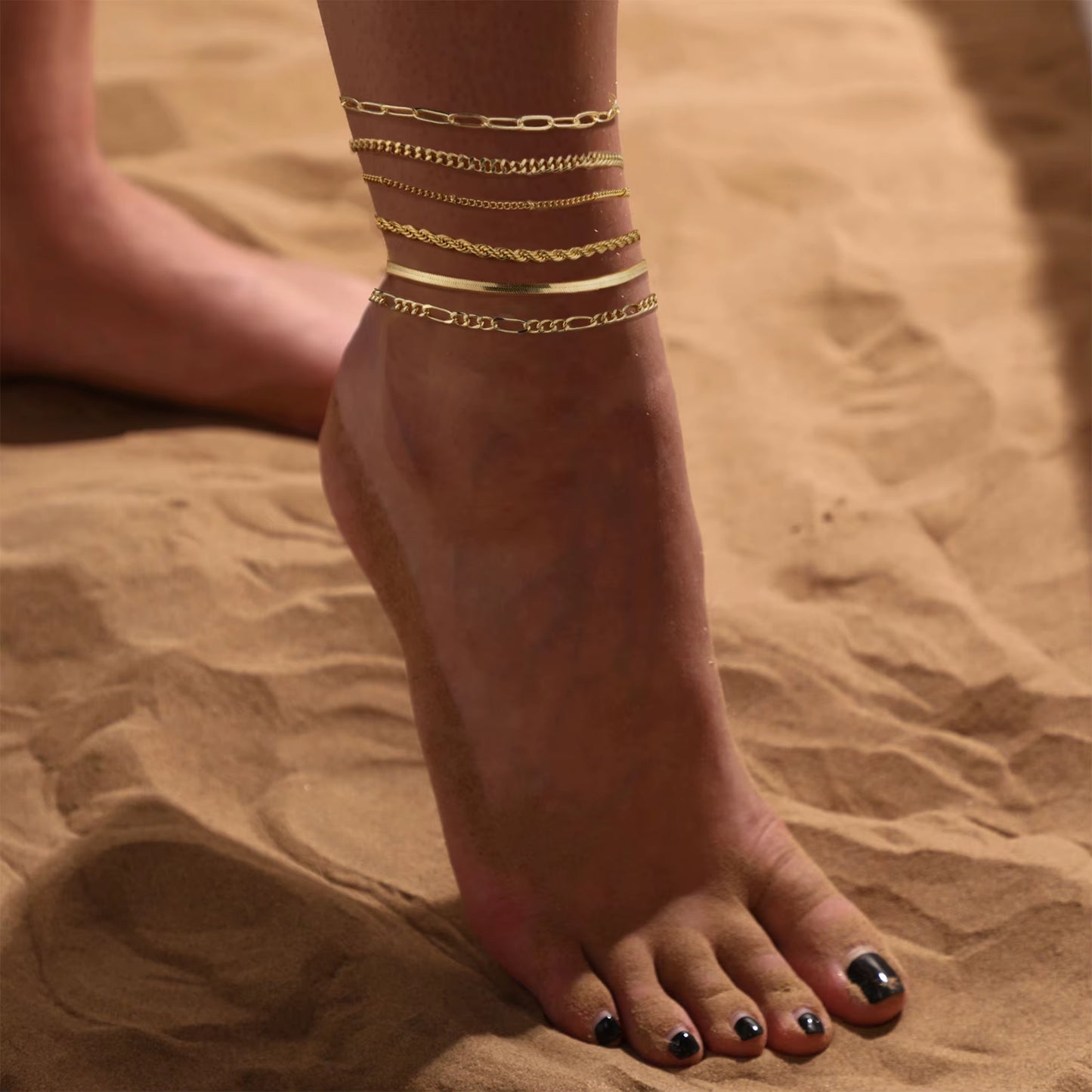 Multy Layer Summer Women'S Ankle Bracelet Fashion 18K Gold Plated Alloy Dainty Jewelry Foot Chain Anklet for Women A0136