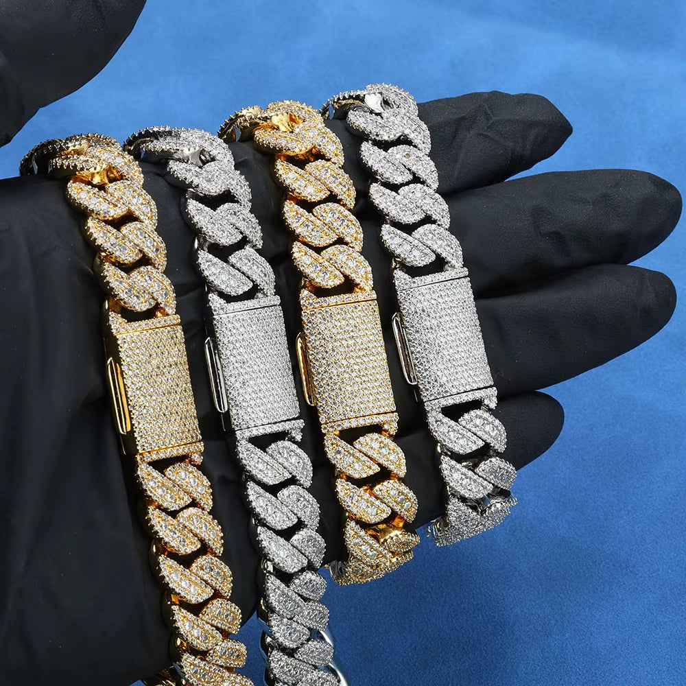 NUOYA Hip Hop Fine Jewelry 14Mm Cuban Link Bracelet Iced Out VVS Moissanite 925 Silver Miami Chain Luxury