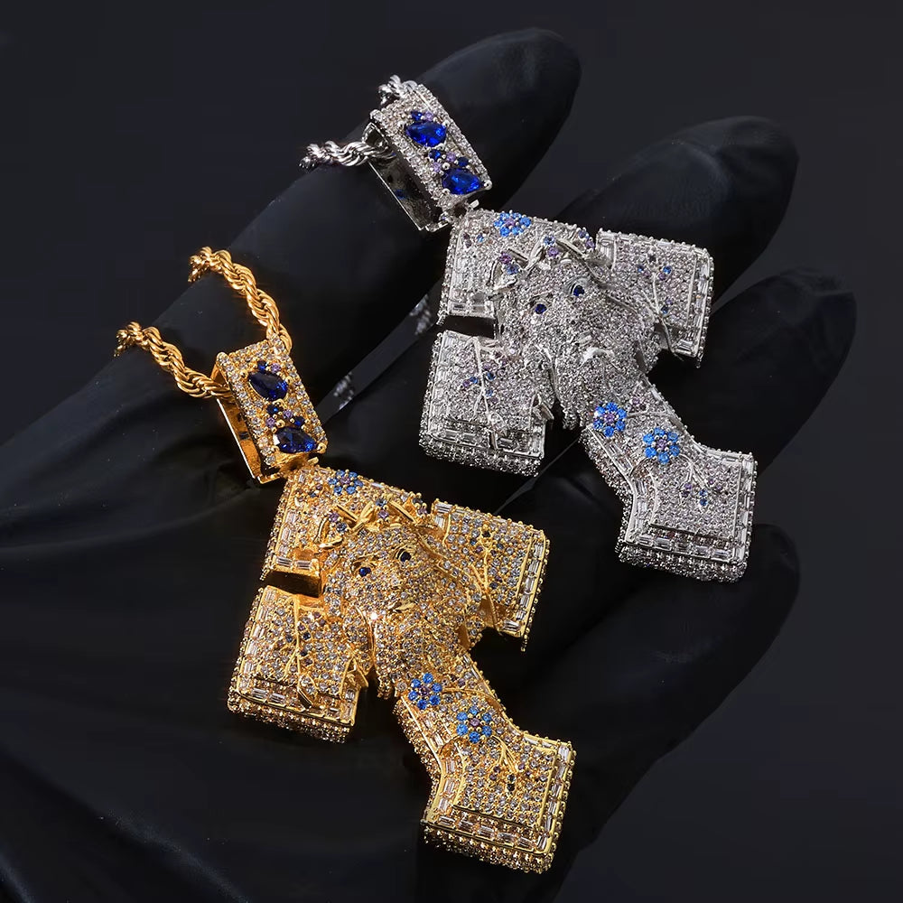 NUOYA Gold Plated Iced Out Cross Pendant Mixed Inlay Baguette Zircon Bling Jesus Hip Hop Pendant Gift Fine Jewelry