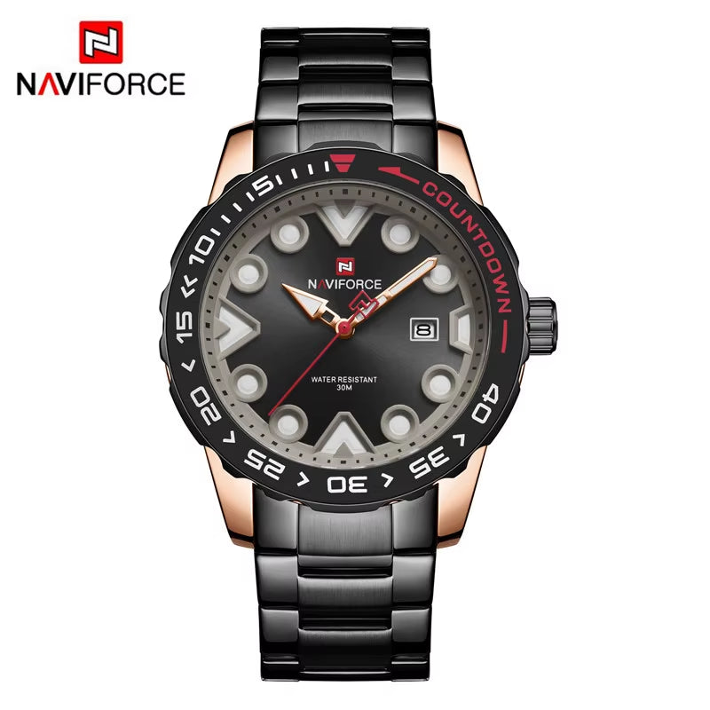 Preferred NF9178 Rotating Bezel Butterfly Double-Sided Buckle 44.5Mm Luminous Scale Steel Band Quartz Watch for Men