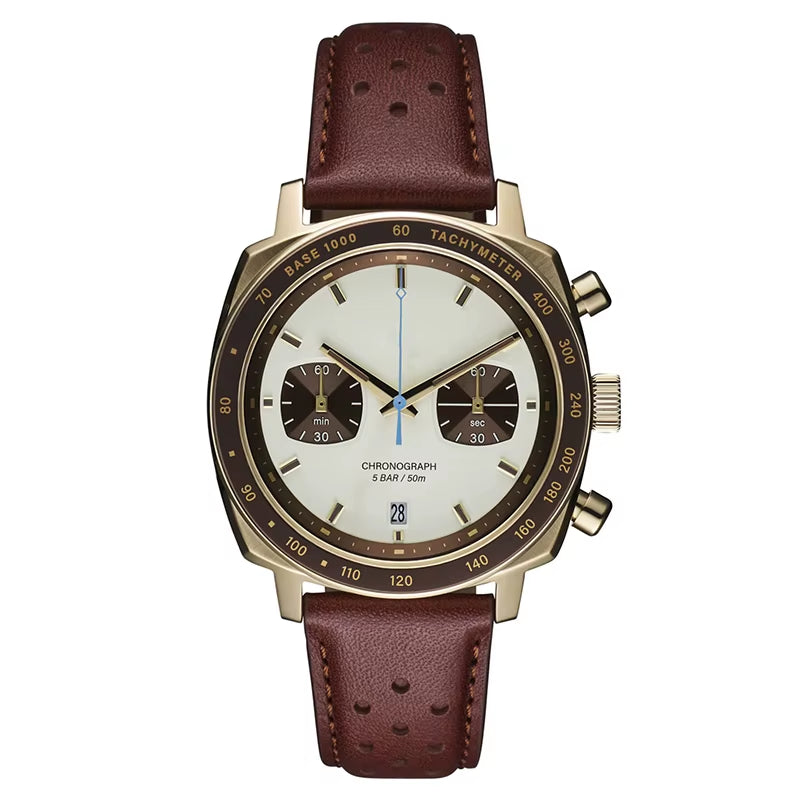 Customized Vintage Style Men Watch Chronograph Cushion Case Shape 316L Stainless Steel U3068
