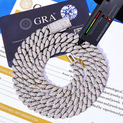 NUOYA 10Mm 925 Silver Flip Buckle 3 Rows Diamond Cuban Chain Iced Out VVS Moissanite Cuban Necklace Hip Hop Jewelry