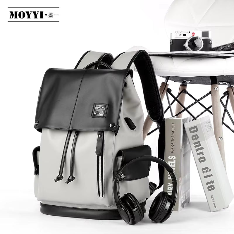 PU Leather Bags Men with USB Port Outdoor Leisure Backpack for Men Mochila Vegan Leather Backpack