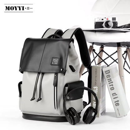PU Leather Bags Men with USB Port Outdoor Leisure Backpack for Men Mochila Vegan Leather Backpack