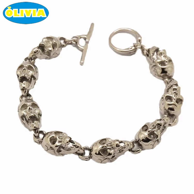 Factory Custom Hiphop Latest Design Daily Wear Skull Silver Plated 316L Stainless Steel Cuff Bangle