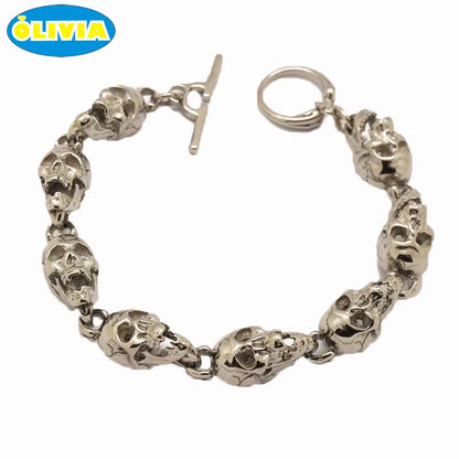 Factory Custom Hiphop Latest Design Daily Wear Skull Silver Plated 316L Stainless Steel Cuff Bangle