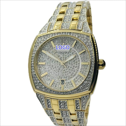 Wholesale Men'S Stainless Steel Watch 98B323 Rectangle Pave Crystal Cushion-Shaped Case Iced Style 40Mm Dial 22Mm Fashionable