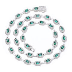 Baguette Diamond Link Chain Necklace Silver Plated Micro Pave Emerald Zircon Bling Hip Hop Fine Jewelry