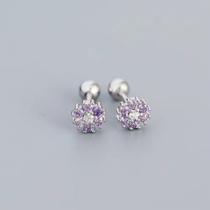 KR Colored Zircon Earrings S925 Sterling Silver Ins Style Flower Inlaid Diamond Screws Earrings Wholesale