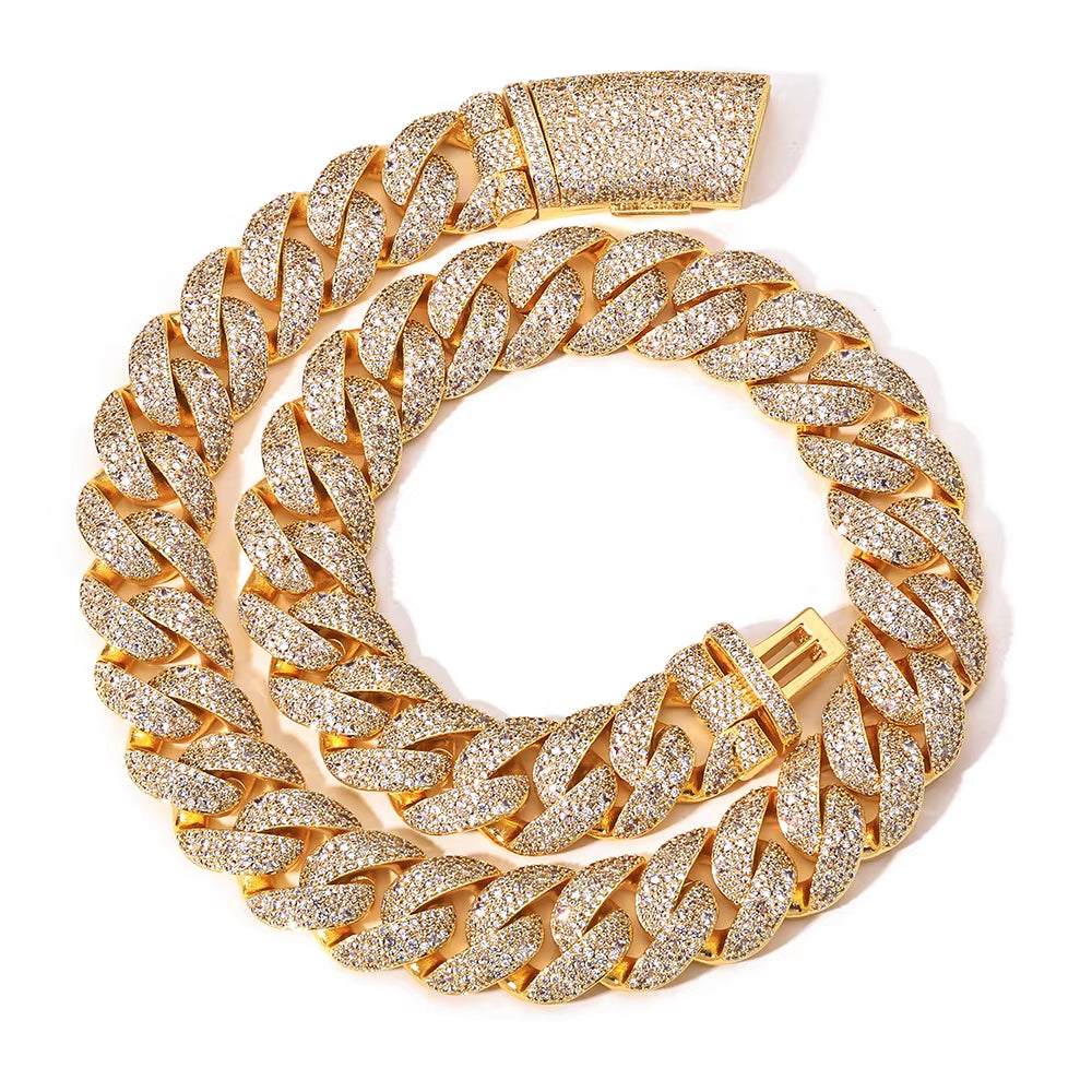 NUOYA Luxury Curved Flip Buckle Cuban Chain 22MM Iced Out Zircon Diamond Necklace for Men Women Hip Hop Jewelry