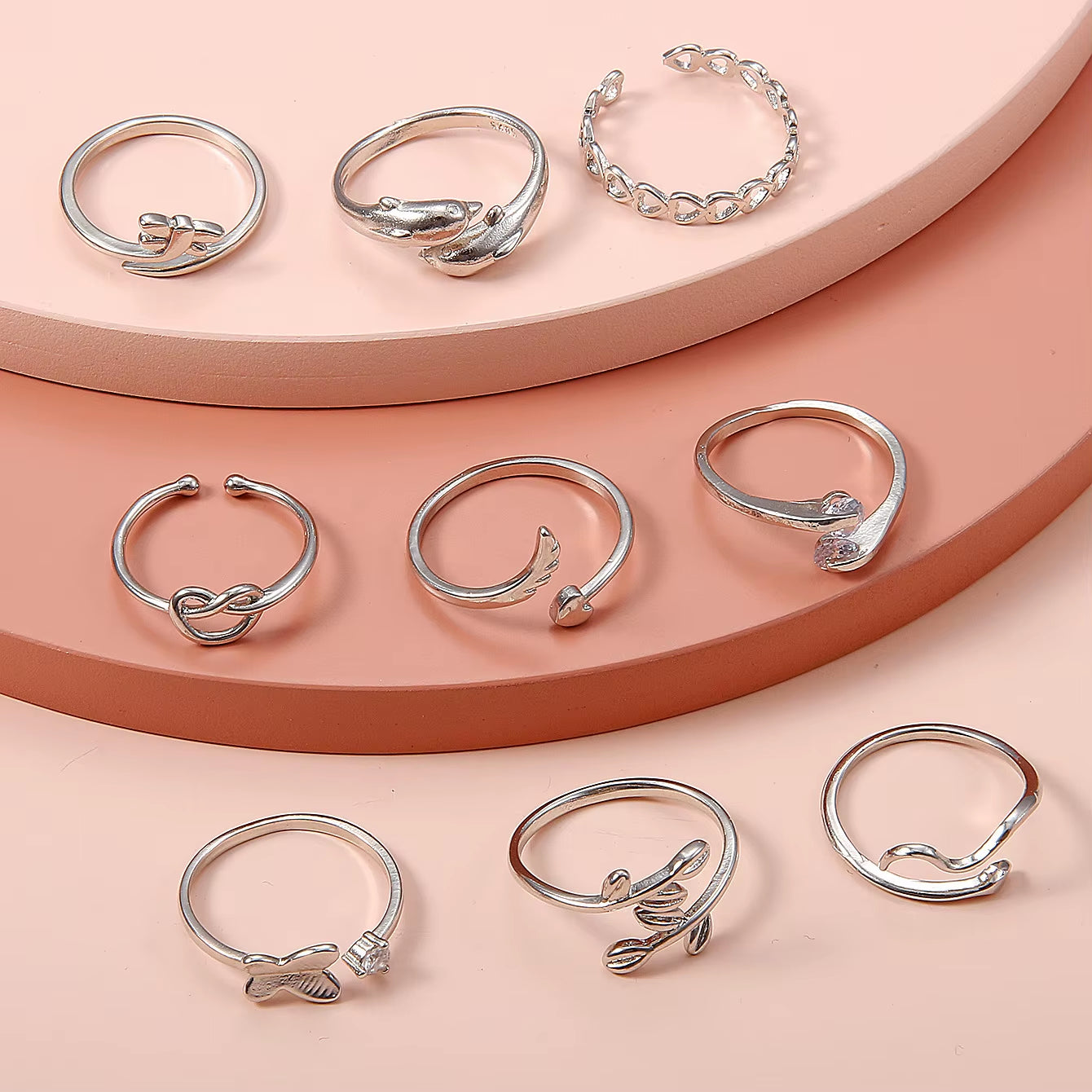 2025 New Adjustable 9 Piece Ring Set Butterfly Vintage Love Geometric Silver Rings Toe Rings for Women or Men