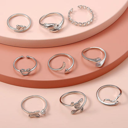 2025 New Adjustable 9 Piece Ring Set Butterfly Vintage Love Geometric Silver Rings Toe Rings for Women or Men
