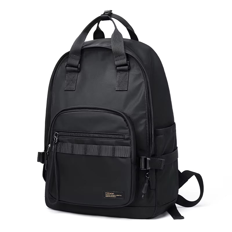 MOYYI Lightweight Casual Men'S School Backpack Student Black Waterproof Polyester Laptop Backpack for Man with Woven Logo