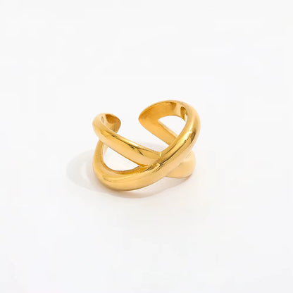 18K PVD Gold Plated Waterproof Tarnish Free Statement Unisex Chunky Cross Stainless Steel Couple Open Rings Jewelry Women